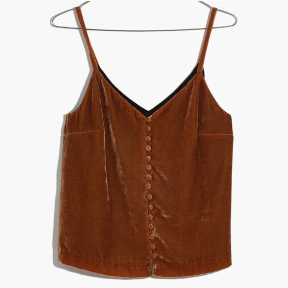 Madewell Velvet Button-Down Cami in Vintage Gold - 00 - Picture 3 of 11